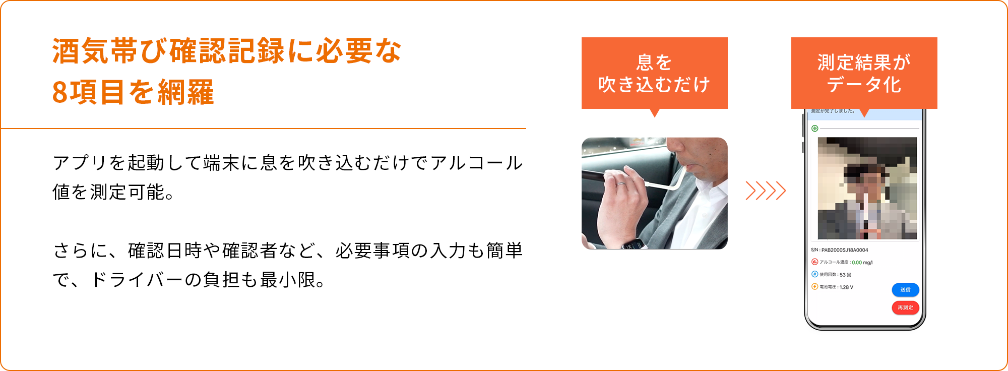酒気帯び確認記録に必要な8項目を網羅